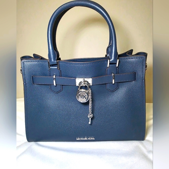 Michael Kors Leather Hamilton Medium Satchel & Crossbody- Navy- NWT Retails $558 - Picture 1 of 11